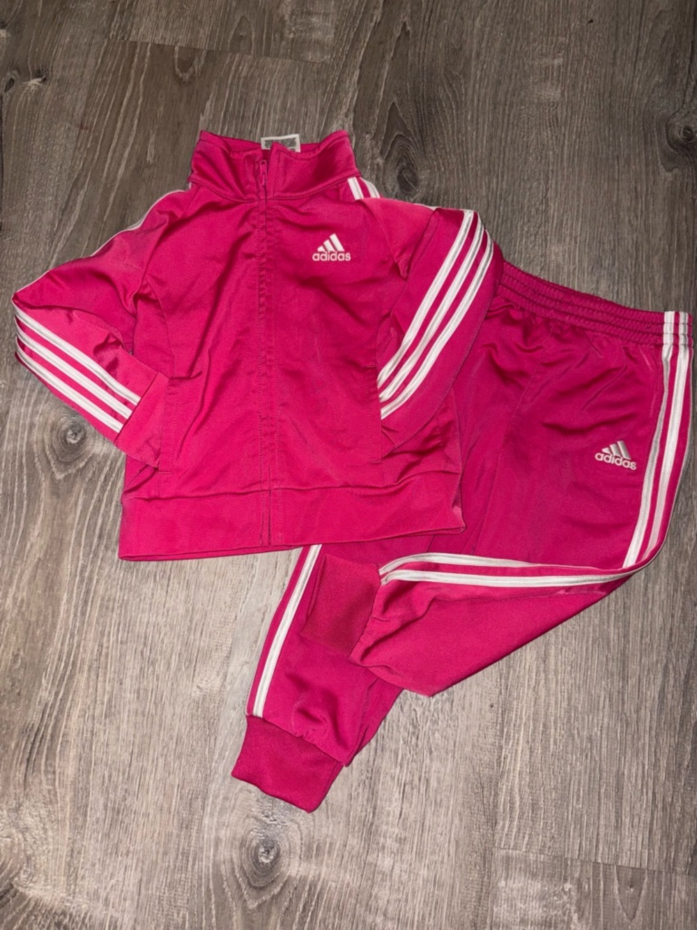 adidas Hot Pink Kids Track Jacket & Pants Set with White Stripes